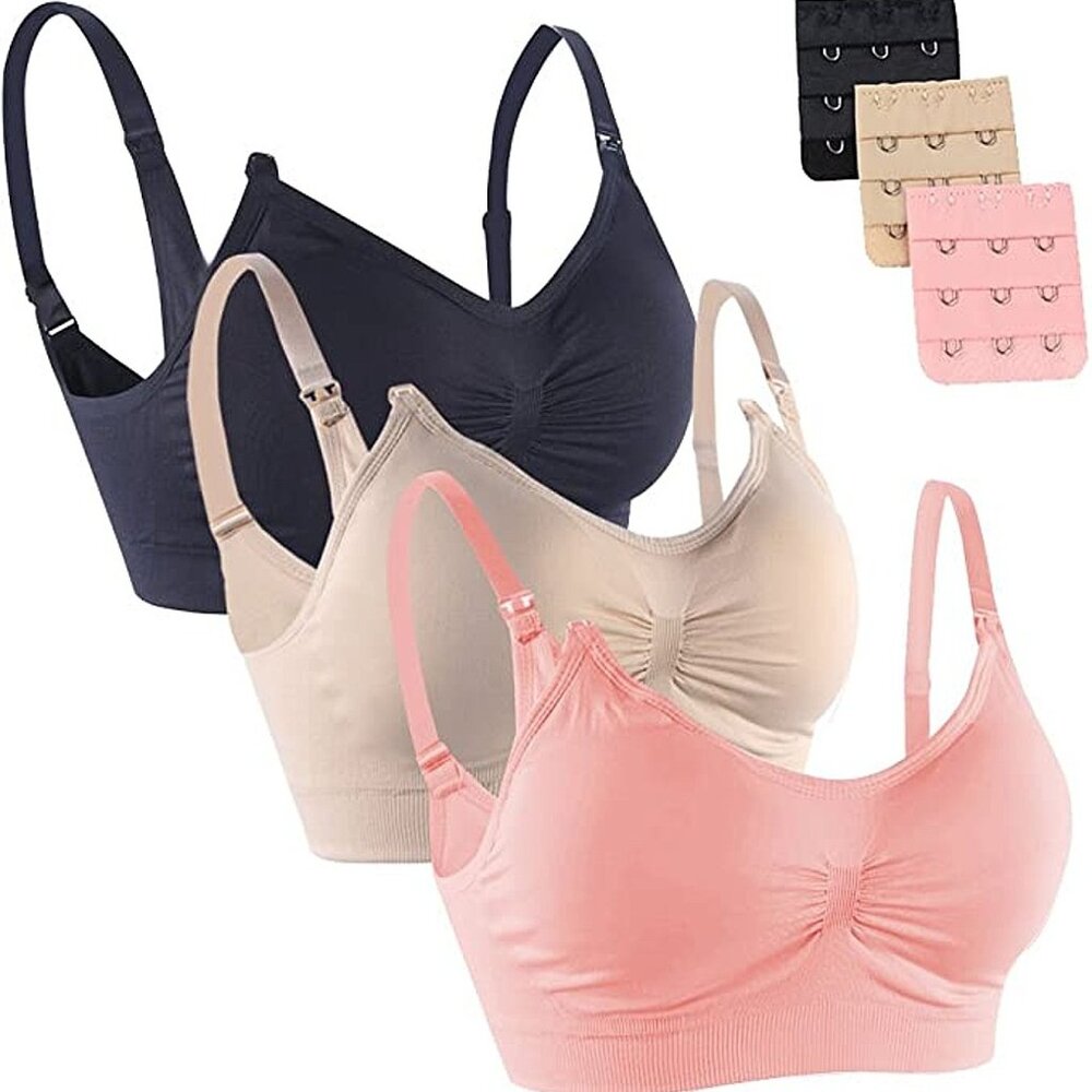Wire Free Full Bust Seamless Maternity Nursing Bras Bralette 3-Pack Bundle L
